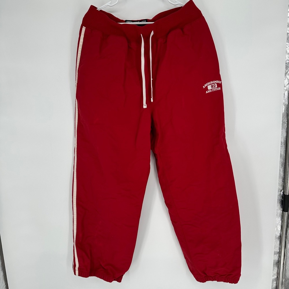 Vintage Y2K Abercrombie Fitch Mens XL Red Nylon Track Pants White Side Stripe